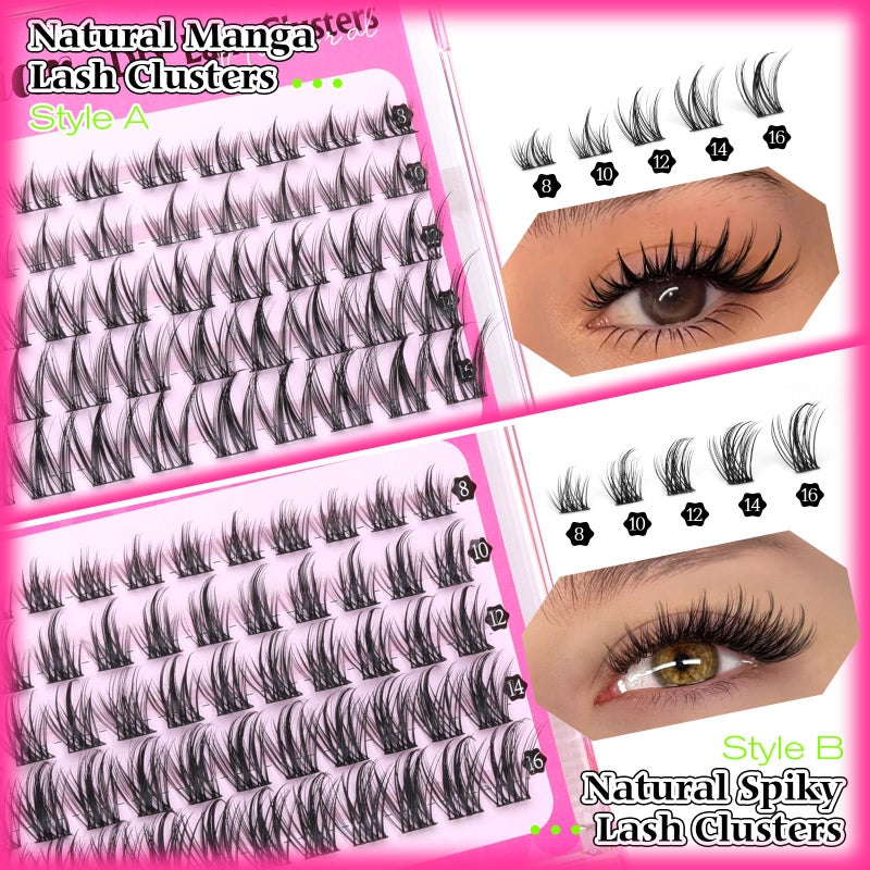 calphdiar Wispy Lash Clusters Natural Eyelashes Clusters 4 Styles Fairy Cluster Eyelash Extensions 220pcs Cluster Lashes C Curly Manga Individual Lashes 10-18mm DIY Lash Extension Natural Look by calphdiar - Image 4