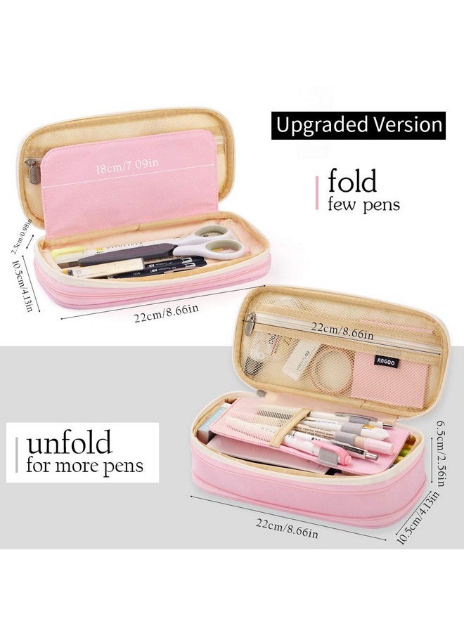 EASTHILL - EASTHILL Canvas Big Capacity Pencil Pen Case Office College School Large Storage High Capacity Bag Pouch Holder Box Organizer (Pink) - Image 1