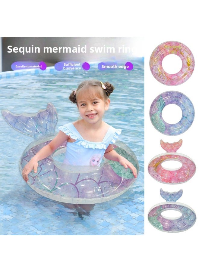Generic - Thickened Sequins Mermaid With Handle Underarm Circle Outdoor Water Amusement 6-12 Years Old Children Swimming Circle-After Inflating Outer Diameter:100#Adult With Handle( 65-80kg )-Inner Diameter After Inflating:Sequin Mermaid Swim Ring-blue - Image 1