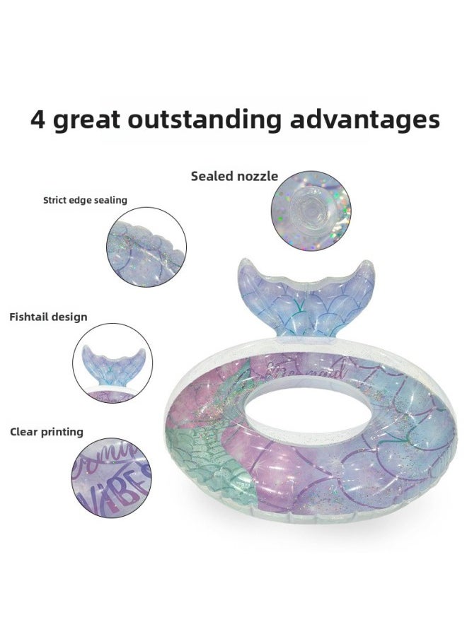 Generic - Thickened Sequins Mermaid With Handle Underarm Circle Outdoor Water Amusement 6-12 Years Old Children Swimming Circle-After Inflating Outer Diameter:100#Adult With Handle( 65-80kg )-Inner Diameter After Inflating:Sequin Mermaid Swim Ring-blue - Image 1