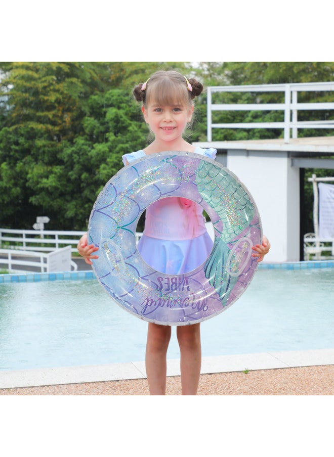 Generic - Thickened Sequins Mermaid With Handle Underarm Circle Outdoor Water Amusement 6-12 Years Old Children Swimming Circle-After Inflating Outer Diameter:100#Adult With Handle( 65-80kg )-Inner Diameter After Inflating:Sequin Mermaid Swim Ring-blue - Image 1