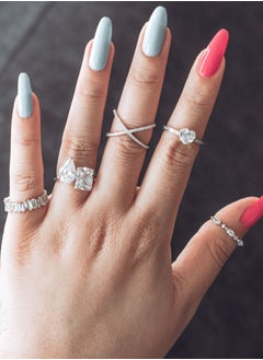 LAVEEN JEWELLERY Heart Ring for Women | Tarnish Free 18K Gold or Rhodium Plated Ring | 925 Sterling Silver with Round & Pear-Cut Cubic Zirconia, 18K Gold or Rhodium Plating, Stackable Design  - Image 4
