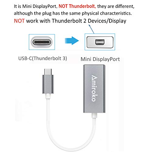 Amiroko USB-C to Mini DisplayPort Adapter, USB 3.1 Type C to Mini DP Adapter Support 4K, 1080P for MacBook Pro, MacBook 12", Alienware, to LED Cinema Display/Dell Monitor etc, Gray - Image 2