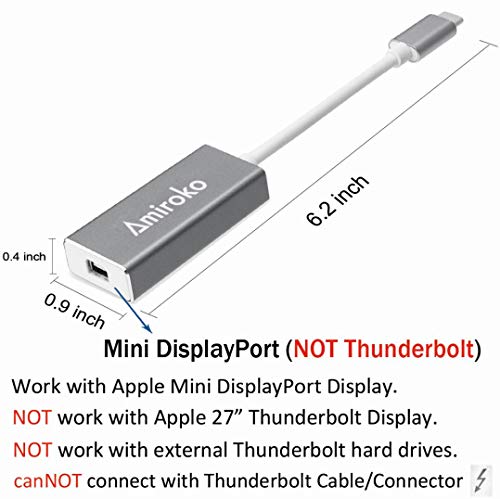 Amiroko USB-C to Mini DisplayPort Adapter, USB 3.1 Type C to Mini DP Adapter Support 4K, 1080P for MacBook Pro, MacBook 12", Alienware, to LED Cinema Display/Dell Monitor etc, Gray - Image 3