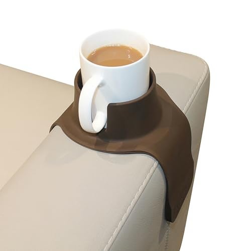 HIT PRODUCTS CouchCoaster® - Original & Patented Armrest Couch Cup Holder, Mocha Brown - A Weighted, Silicone, Anti Slip Coaster Stops Spills On Your Sofa, Armchair Or Recliner & Keeps Drinks in Reach - Image 1