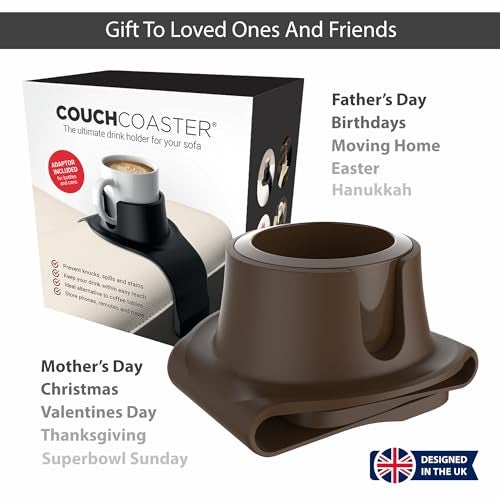 HIT PRODUCTS CouchCoaster® - Original & Patented Armrest Couch Cup Holder, Mocha Brown - A Weighted, Silicone, Anti Slip Coaster Stops Spills On Your Sofa, Armchair Or Recliner & Keeps Drinks in Reach - Image 5