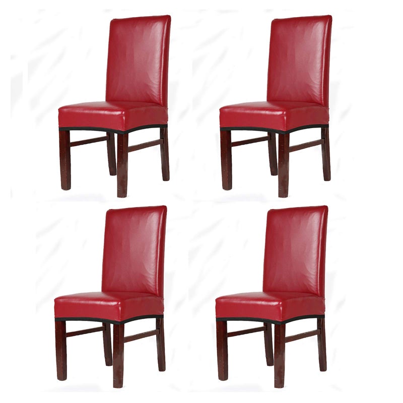 FLYPARTY FLYPARTY Stretch Solid Pu Leather Waterproof Dining Chair Cover Slipcover Removable Washable Short Dining Chair Cover Protector Seat Solid Slipcovers for HotelDining RoomWedding Wine Red 4 