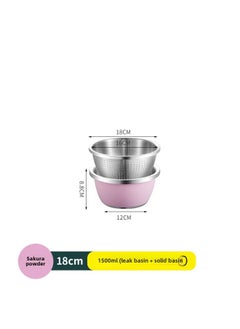 Generic 304 Stainless Steel Colorful Cooking Basin With Lid Salad Basin Baking And Noodle Egg Bowl Baby Washing Bottle Draining Basin-规格:304料理盆+漏盆-18CM-樱花粉-颜色:默认项  - Image 1