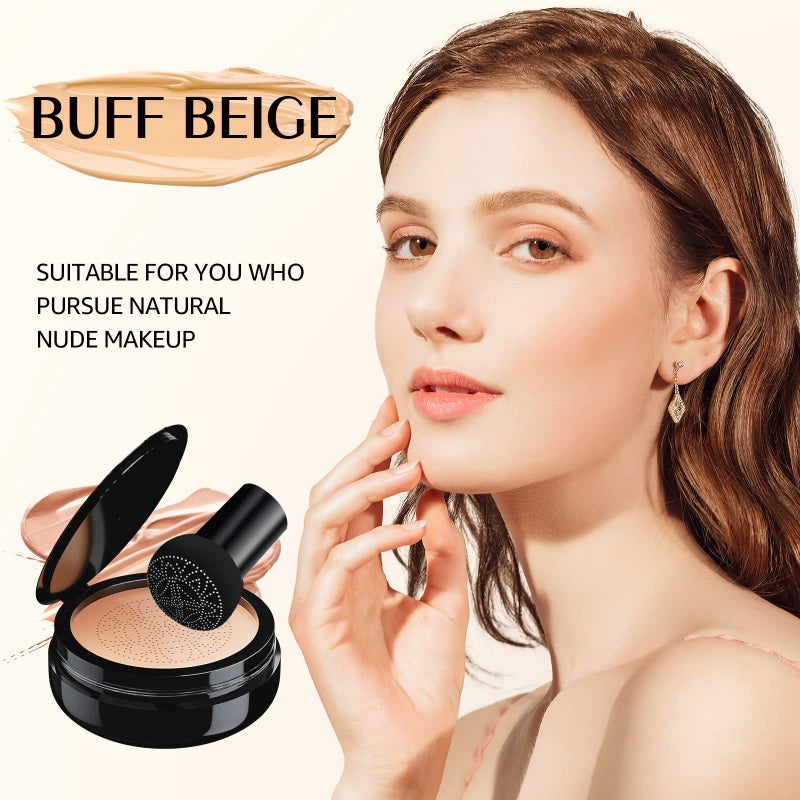 OETUIOW Mushroom Head Air Cushion CC Cream Strong Concealer, Moisturizing BB Cream Makeup Base Primer Even Skin Tone for All Skin Types, Face Makeup Cushion Foundation Long Lasting (Buff Beige) - Image 2