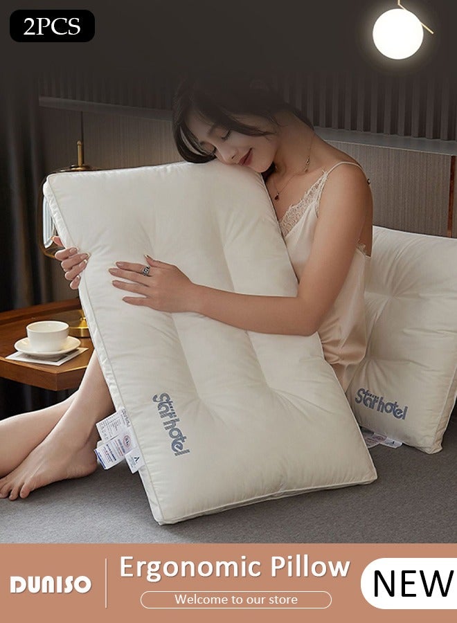 DUNISO 2PCS Sleeping Pillow Washable Soybean Fiber Neck Support Pillow Bed Pillows with Polyester Fiber Cover, Ergonomic Pillow for Neck Head and Shoulder Pain Relief,Soft and Breathable - Image 1