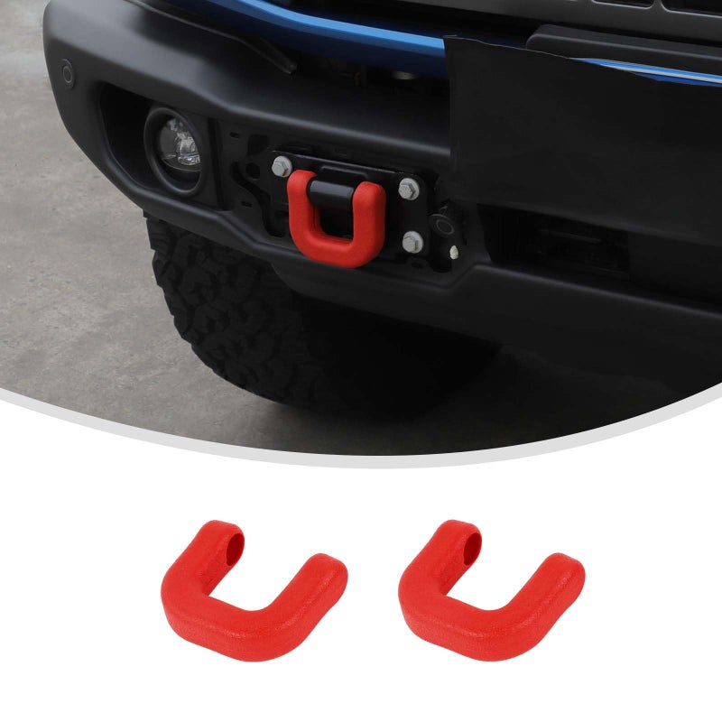 Linskip for Capable Steel Bumper Tow Hook Covers Fit for 20212024 Ford Bronco Accessories Tow Hook Rubber Sleeve Protectors for Bronco Exterior AccessoriesRed