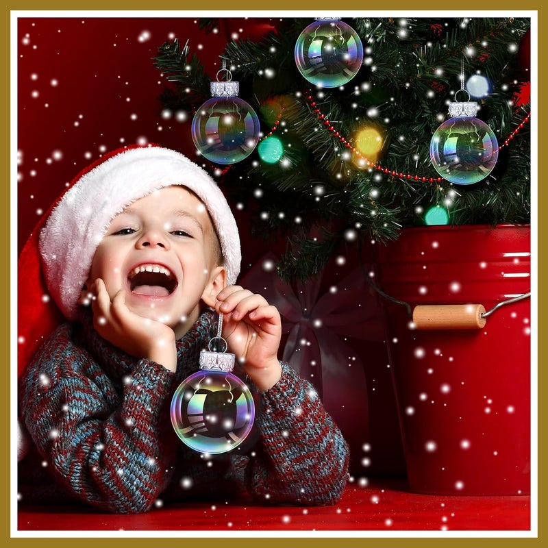 Funtery 120 Pcs Christmas Iridescent Clear Ornaments Balls Iridescent Christmas Balls for Tree Crafts Fillable Transparent DIY Hanging 2.5 Inch Rainbow Ball for Holiday Decor (Iridescence Style) - Image 3