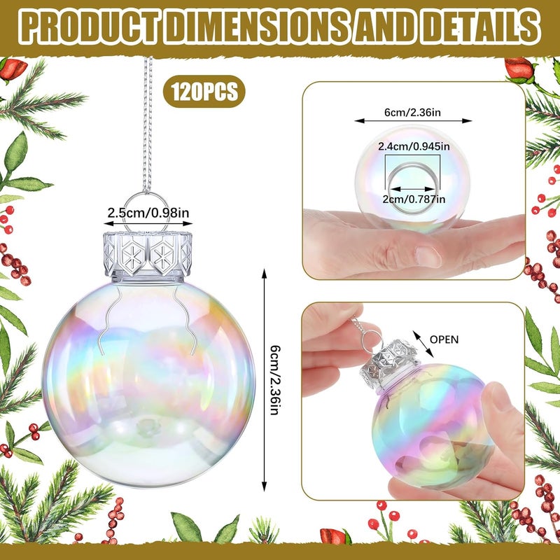 Funtery 120 Pcs Christmas Iridescent Clear Ornaments Balls Iridescent Christmas Balls for Tree Crafts Fillable Transparent DIY Hanging 2.5 Inch Rainbow Ball for Holiday Decor (Iridescence Style) - Image 2