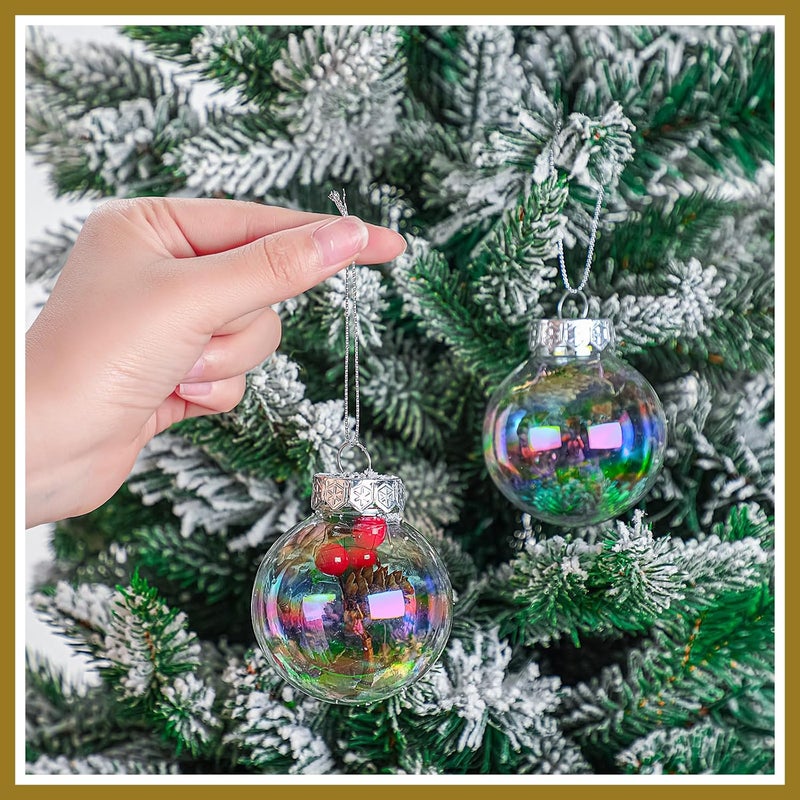 Funtery 120 Pcs Christmas Iridescent Clear Ornaments Balls Iridescent Christmas Balls for Tree Crafts Fillable Transparent DIY Hanging 2.5 Inch Rainbow Ball for Holiday Decor (Iridescence Style) - Image 4