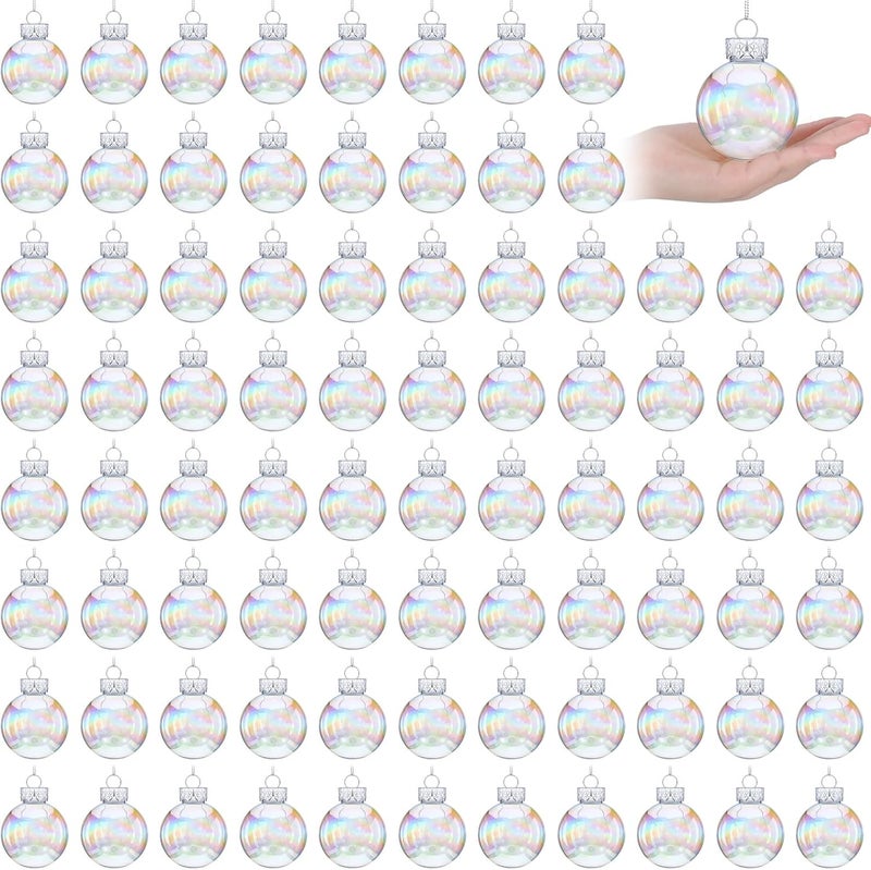 Funtery 120 Pcs Christmas Iridescent Clear Ornaments Balls Iridescent Christmas Balls for Tree Crafts Fillable Transparent DIY Hanging 2.5 Inch Rainbow Ball for Holiday Decor (Iridescence Style) - Image 1