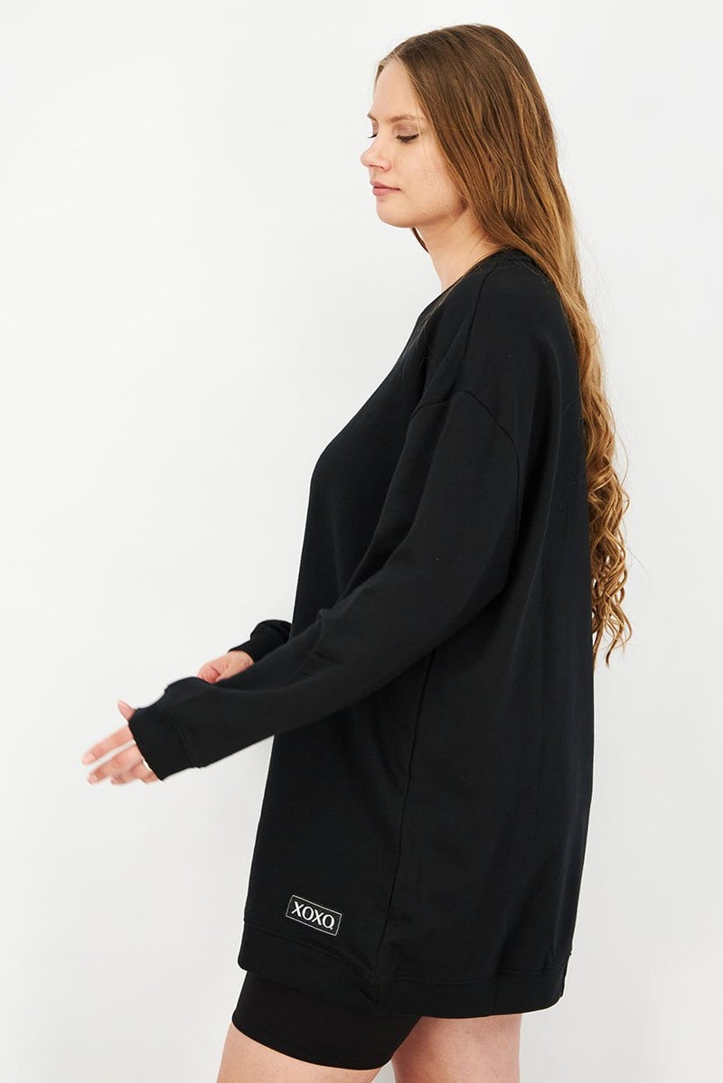 XOXO فستان سترة كاجوال فضفاض للنساء، أسود - Image 2