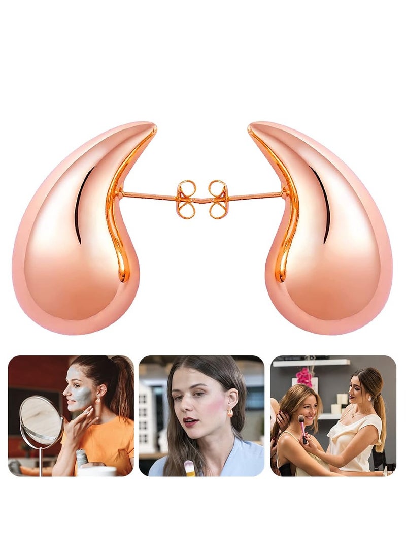 KASTWAVE Rose Gold Earrings, Lightweight Waterdrop Teardrop Hollow Open Hoops, Minimalist Hypoallergenic Stud Earrings Jewelry for Women, Birthday Gifts for Women - Image 3