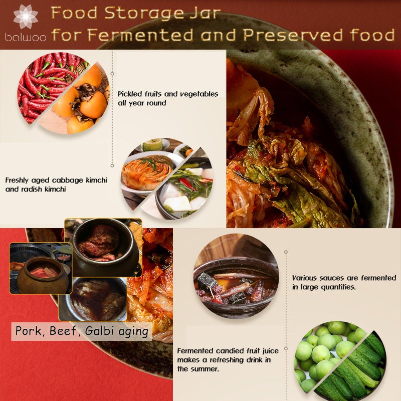 BALWOO Earthenware Onggi Korean Traditional Clay Jar Ceramic Canister/Handmade Food Sauce Storage Container for Tea, Coffee Bean, Salt/Breathing Clay Pot Kimchi Fermentation Crock (7L(1.8 gal)) - Image 4