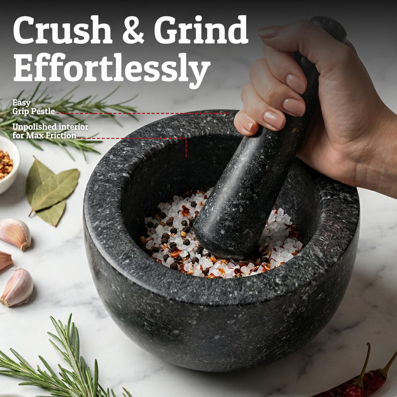 Priority Chef Heavy Duty Large 2 Cup Mortar and Pestle Set,100% Granite, Non Slip Base, Make Fresh Guacamole, Salsa, Pesto, Stone Grinder Bowl, Herb Crusher, Spice Grinder, 6.3 Inch Size, Black - Image 2