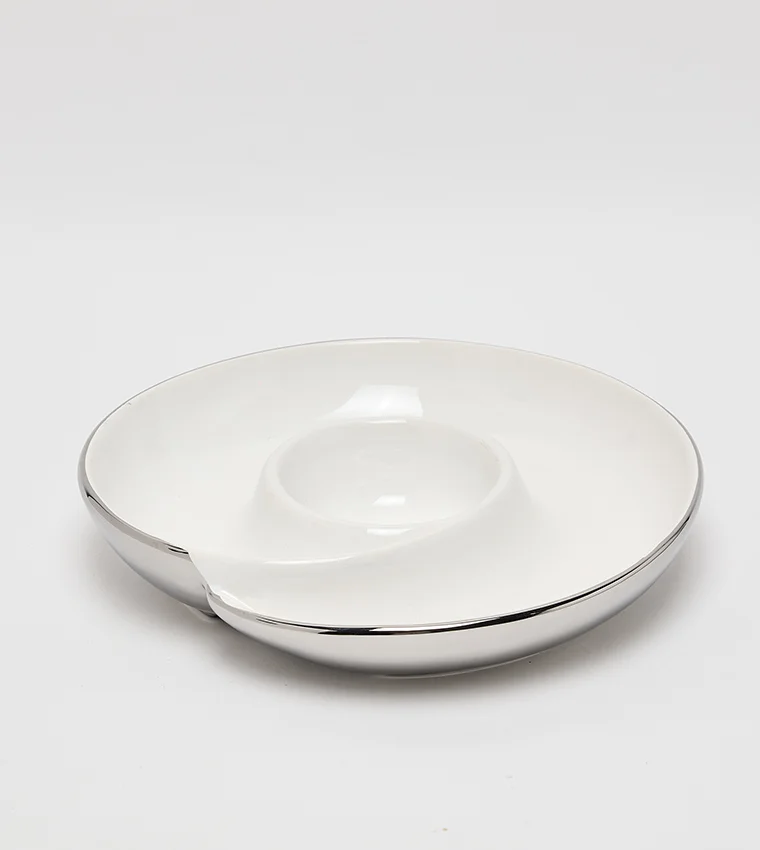 Sur La Table Spiral Chip&amp;Dip Dish 23cm White/Silver