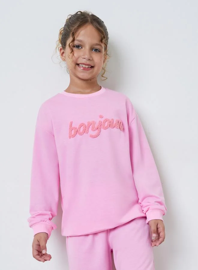 Styli Teen Girls Embroidered Sweatshirt and Wide Leg Pants Set