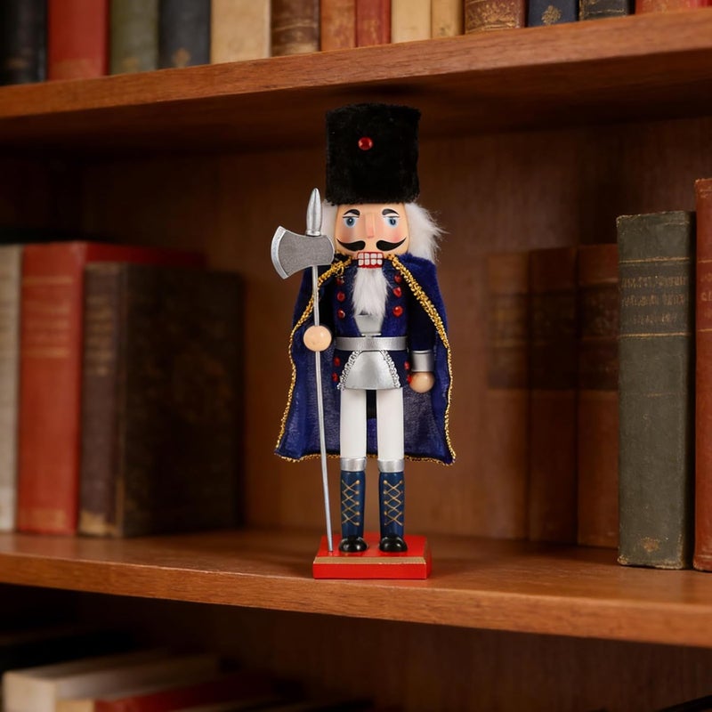 38cm Blue Wooden Nutcracker Doll Cloak Figure Xmas Tabletop Decoration for Home and Party Scene Ornament - Image 1