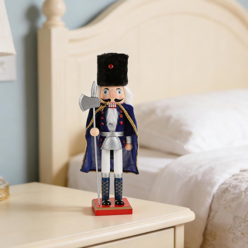 38cm Blue Wooden Nutcracker Doll Cloak Figure Xmas Tabletop Decoration for Home and Party Scene Ornament - Image 4
