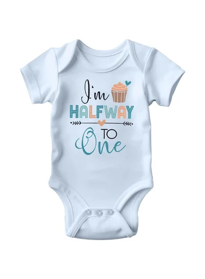 Matching Family Outfits Half Birthday Baby Bodysuit – Newborn Romper with Envelope Neck – Cute Halfway to One Outfit – Soft Cotton Short Sleeve Jumpsuit for 6-Month Baby Girls and Boys – Comfortable & Adorable Gift