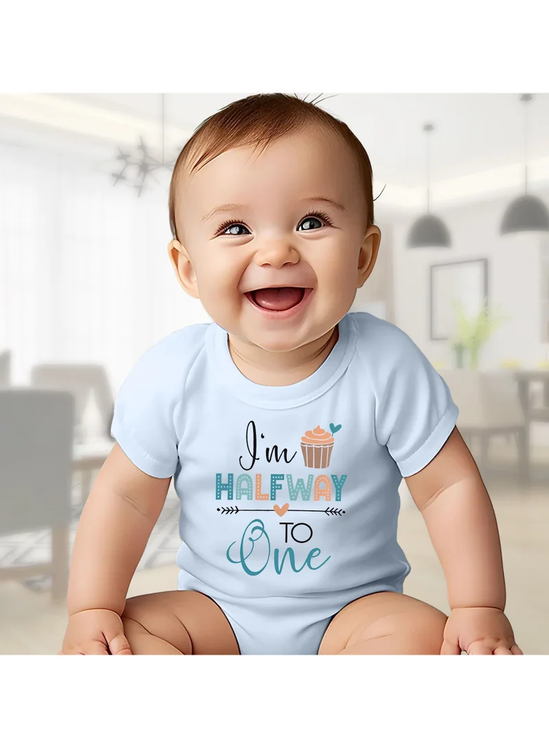 Matching Family Outfits Half Birthday Baby Bodysuit – Newborn Romper with Envelope Neck – Cute Halfway to One Outfit – Soft Cotton Short Sleeve Jumpsuit for 6-Month Baby Girls and Boys – Comfortable & Adorable Gift