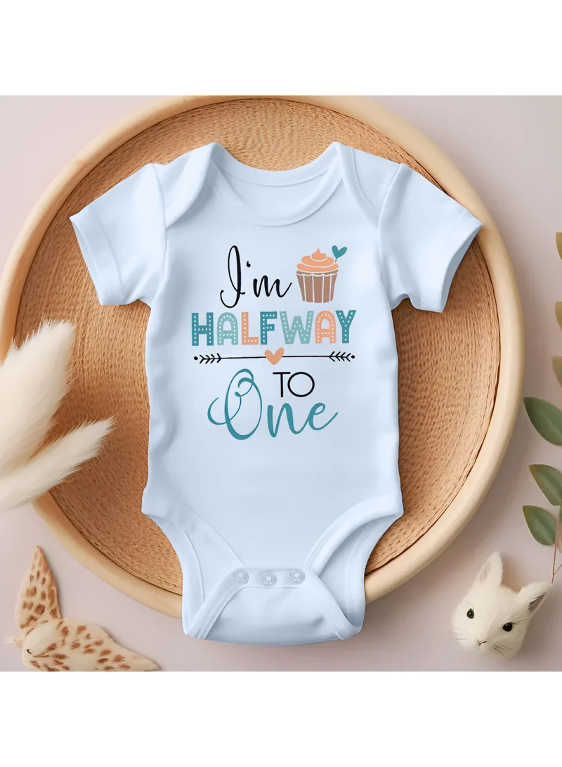 Matching Family Outfits Half Birthday Baby Bodysuit – Newborn Romper with Envelope Neck – Cute Halfway to One Outfit – Soft Cotton Short Sleeve Jumpsuit for 6-Month Baby Girls and Boys – Comfortable & Adorable Gift