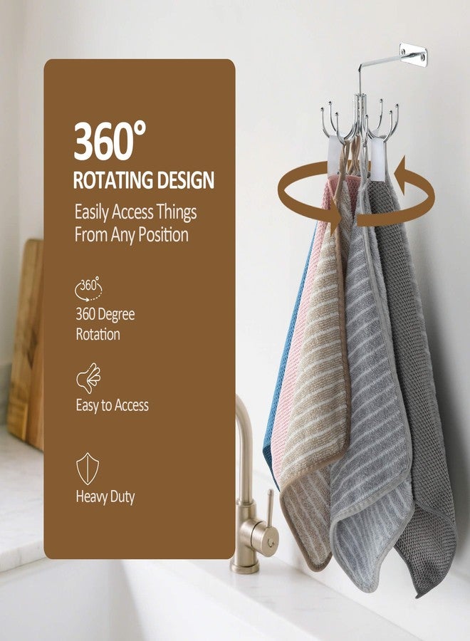 ZEDODIER Kitchen Towel Holder, 360° Rotating Dish Towel Holder, Heavy Duty Metal Kitchen Towel Hook with 8 Storage Capacity for Towel, Utensil, Pot, Glove, Aprons, Silver - Image 3