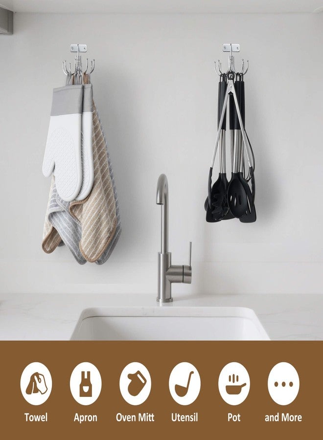 ZEDODIER Kitchen Towel Holder, 360° Rotating Dish Towel Holder, Heavy Duty Metal Kitchen Towel Hook with 8 Storage Capacity for Towel, Utensil, Pot, Glove, Aprons, Silver - Image 4