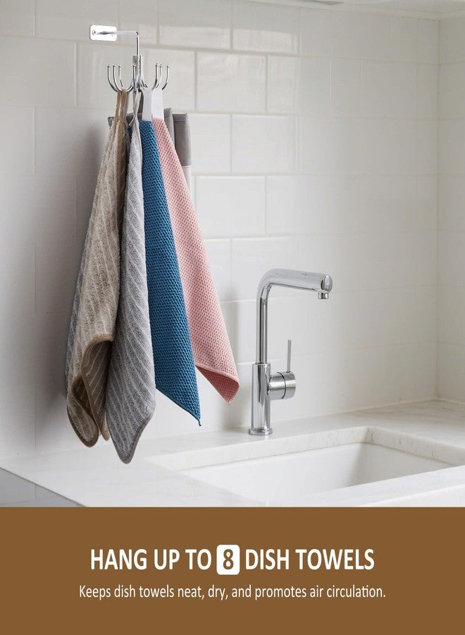 ZEDODIER Kitchen Towel Holder, 360° Rotating Dish Towel Holder, Heavy Duty Metal Kitchen Towel Hook with 8 Storage Capacity for Towel, Utensil, Pot, Glove, Aprons, Silver - Image 2