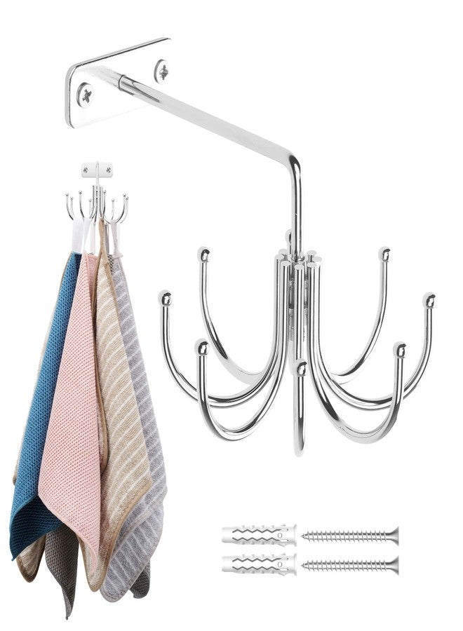 ZEDODIER Kitchen Towel Holder, 360° Rotating Dish Towel Holder, Heavy Duty Metal Kitchen Towel Hook with 8 Storage Capacity for Towel, Utensil, Pot, Glove, Aprons, Silver - Image 1
