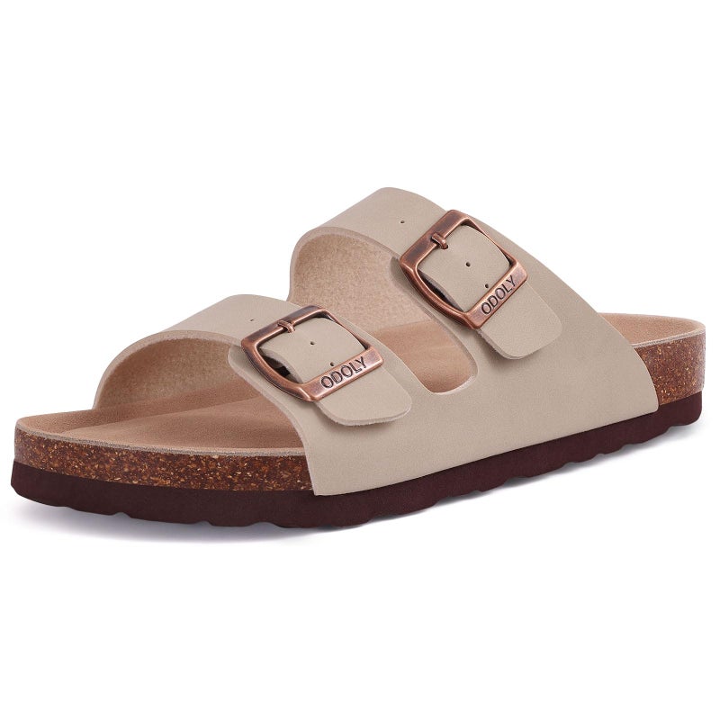ODOLY Unisex Cork Footbed Slide Sandal, Arch Support Summer Outdoor Sandals with Adjustable Buckle for Women and Men, Stone 41 (10 Women/8.5 Men) - Image 1