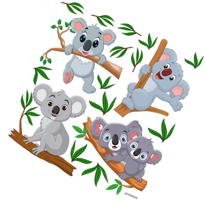 2 Sheets of Wall Sticker Koala Leaves Branches Pattern PVC Wallpaper Self-adhesive Background Wall Decal - Image 1