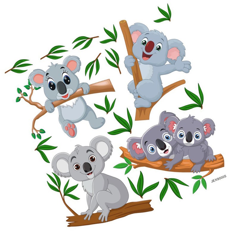 2 Sheets of Wall Sticker Koala Leaves Branches Pattern PVC Wallpaper Self-adhesive Background Wall Decal - Image 4