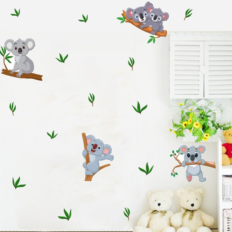 2 Sheets of Wall Sticker Koala Leaves Branches Pattern PVC Wallpaper Self-adhesive Background Wall Decal - Image 3