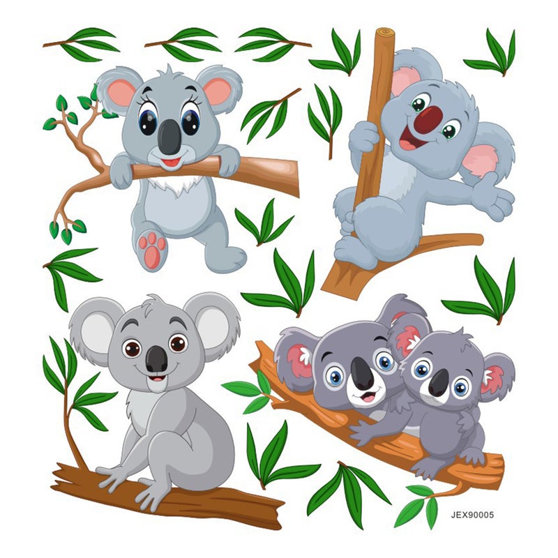 2 Sheets of Wall Sticker Koala Leaves Branches Pattern PVC Wallpaper Self-adhesive Background Wall Decal - Image 2