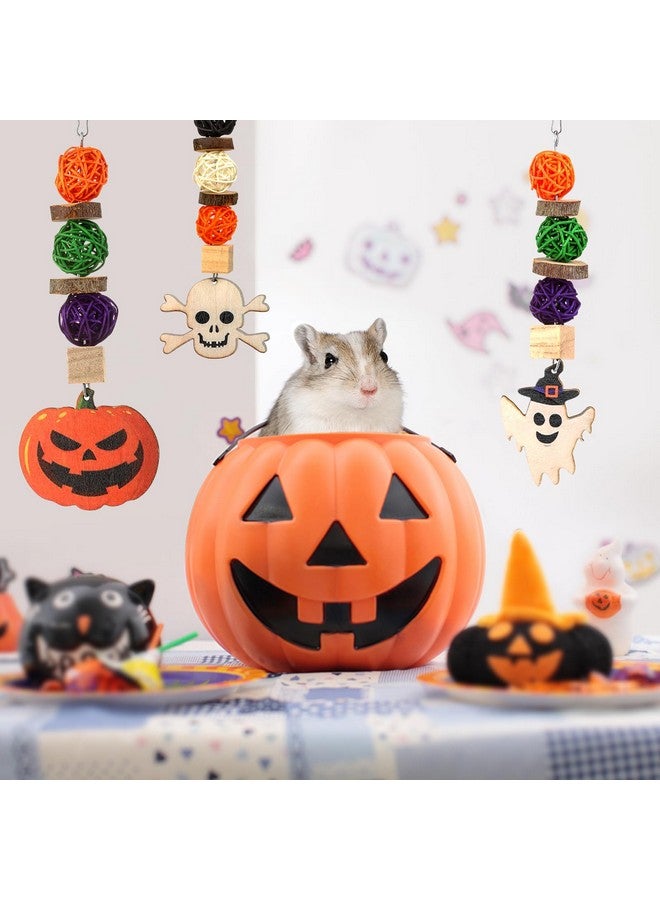 ألعاب مضغ الأرنب، ألعاب خنزير غينيا الطبيعية، 3 قطع من ألعاب المضغ الخشبية المعلقة المثالية للأرانب الأليفة وخنازير غينيا والشنشيلة والهامستر والفئران والحيوانات الصغيرة الأخرى، صرير الأسنان بطابع الهالوين - Image 4