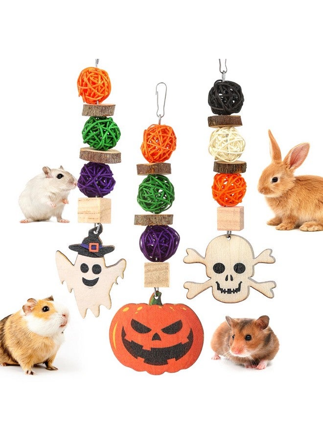ألعاب مضغ الأرنب، ألعاب خنزير غينيا الطبيعية، 3 قطع من ألعاب المضغ الخشبية المعلقة المثالية للأرانب الأليفة وخنازير غينيا والشنشيلة والهامستر والفئران والحيوانات الصغيرة الأخرى، صرير الأسنان بطابع الهالوين - Image 1