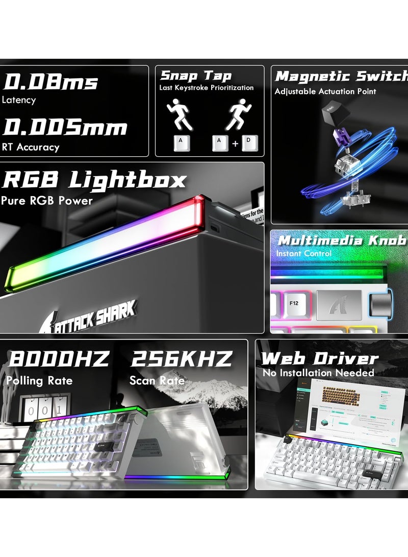 Attack Shark R85 HE Wired 75% Hall Effect Rapid Trigger Mechanical RGB Gaming Keyboard with 8K Polling,0.05mm RT Accuracy,0.08MS Latency,Magnetic Switch,5 Layer Sound Damped,Driver for PC(Star White) - Image 2