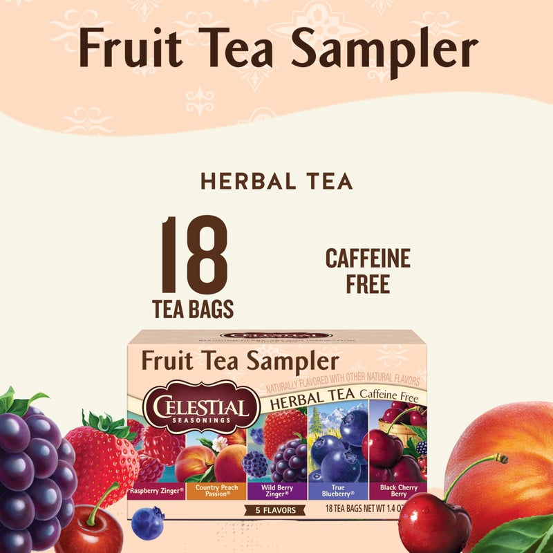 Celestial Seasonings Fruit Tea Sampler Herbal Tea Variety Pack, Caffeine Free, 18 Tea Bags Per Box - Image 2
