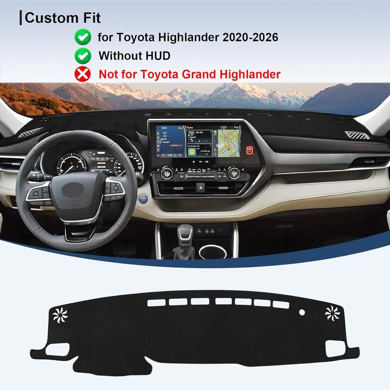 Rilsen Dashboard Cover Mat Custom Fit for Toyota Highlander 2020-2024 2025 Dash Cover Nonslip Dash Mat Protector Sunshade No Glare Black (Without HUD) - Image 2
