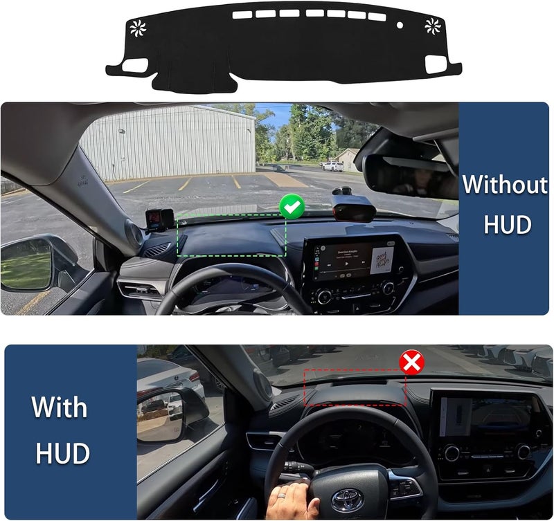 Rilsen Dashboard Cover Mat Custom Fit for Toyota Highlander 2020-2024 2025 Dash Cover Nonslip Dash Mat Protector Sunshade No Glare Black (Without HUD) - Image 3