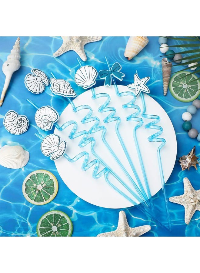 Potchen 24 Pcs Blue Bow Starfish and Seashell Garland Drinking Straws Reusable Shape Straws Under the Sea Beach Wedding Mermaid Party Summer Favor Decorations for Kids - Image 2