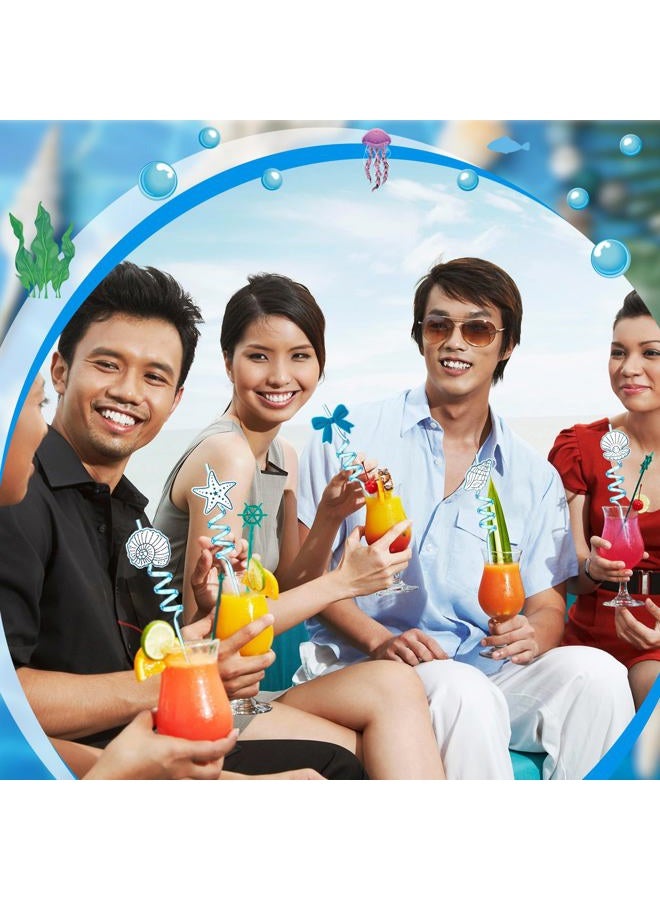 Potchen 24 Pcs Blue Bow Starfish and Seashell Garland Drinking Straws Reusable Shape Straws Under the Sea Beach Wedding Mermaid Party Summer Favor Decorations for Kids - Image 5