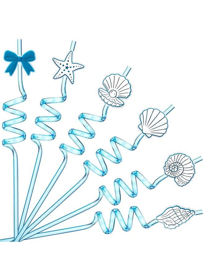 Potchen 24 Pcs Blue Bow Starfish and Seashell Garland Drinking Straws Reusable Shape Straws Under the Sea Beach Wedding Mermaid Party Summer Favor Decorations for Kids - Image 1