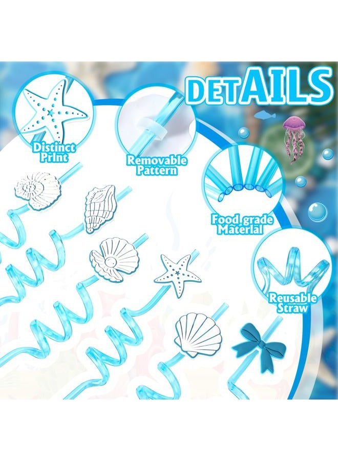 Potchen 24 Pcs Blue Bow Starfish and Seashell Garland Drinking Straws Reusable Shape Straws Under the Sea Beach Wedding Mermaid Party Summer Favor Decorations for Kids - Image 4