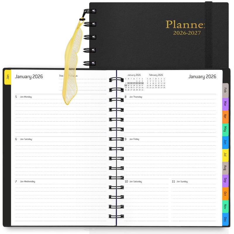 Winkooy Daily Planner 2026-2027, 18-Month Weekly and Monthly Calendar Planner, January 2026 - June 2027, Planning Agenda Book with Laminated Tabs, Flexible Cover, 100GSM Thick Paper, A5 Size,Black - Image 1